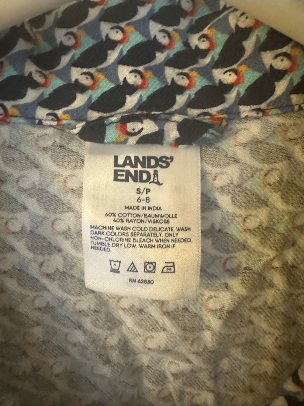 Lands' End Navy and White puffin cotton blend Patterned Women's Pajama Set - Picture 3 of 5